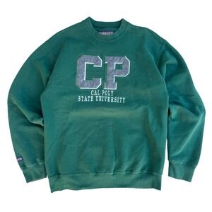 80s Jansport Green Cal Poly State University CP Crewneck Sweatshirt Mens Medium